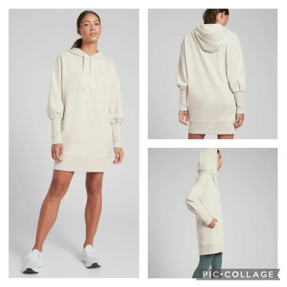 Athleta Modal Mala Hoodie Dress Heathered Oatmeal Size Small